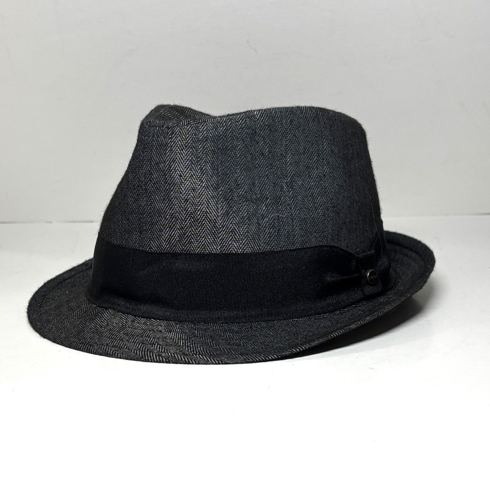 Stetson Fedora Hat Mens L/XL Grey Herringbone Branded Band Pin